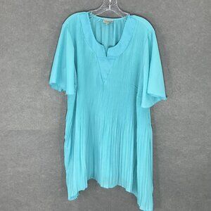 Catherines Top Women‎ 2x V-Neck Blue V-Neck Lightweight Pleated Mesh Flowy Boho